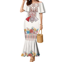 Romania Happy Martisor Day 1 March Mermaid Dress Martenitsa and Peony Romanian Traditional Pattern