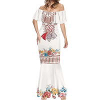 Romania Happy Martisor Day 1 March Mermaid Dress Martenitsa and Peony Romanian Traditional Pattern