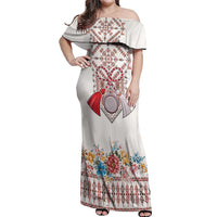 Romania Happy Martisor Day 1 March Off Shoulder Maxi Dress Martenitsa and Peony Romanian Traditional Pattern