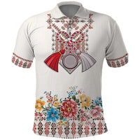 Romania Happy Martisor Day 1 March Polo Shirt Martenitsa and Peony Romanian Traditional Pattern
