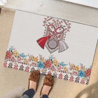 Romania Happy Martisor Day 1 March Rubber Doormat Martenitsa and Peony Romanian Traditional Pattern