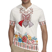 Romania Happy Martisor Day 1 March Rugby Jersey Martenitsa and Peony Romanian Traditional Pattern