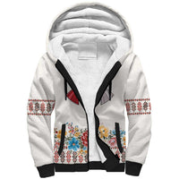 Romania Happy Martisor Day 1 March Sherpa Hoodie Martenitsa and Peony Romanian Traditional Pattern