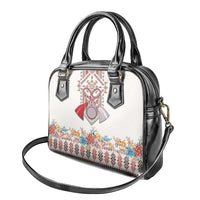 Romania Happy Martisor Day 1 March Shoulder Handbag Martenitsa and Peony Romanian Traditional Pattern