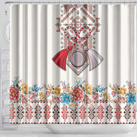 Romania Happy Martisor Day 1 March Shower Curtain Martenitsa and Peony Romanian Traditional Pattern
