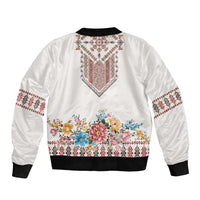 Romania Happy Martisor Day 1 March Sleeve Zip Bomber Jacket Martenitsa and Peony Romanian Traditional Pattern
