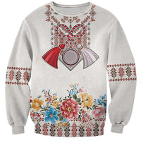 Romania Happy Martisor Day 1 March Sweatshirt Martenitsa and Peony Romanian Traditional Pattern
