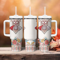 Romania Happy Martisor Day 1 March Tumbler With Handle Romanian Traditional Pattern with Martenitsa and Peony