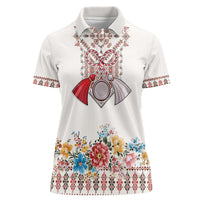 Romania Happy Martisor Day 1 March Women Polo Shirt Martenitsa and Peony Romanian Traditional Pattern
