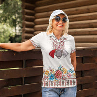 Romania Happy Martisor Day 1 March Women Polo Shirt Martenitsa and Peony Romanian Traditional Pattern