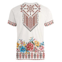 Romania Happy Martisor Day 1 March Women V-Neck T-Shirt Martenitsa and Peony Romanian Traditional Pattern