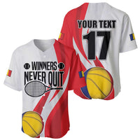 Custom Romania Tennis Winners Never Quit Baseball Jersey Sporty Style