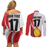 Custom Romania Tennis Winners Never Quit Couples Matching Off Shoulder Short Dress and Long Sleeve Button Shirt Sporty Style