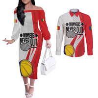 Custom Romania Tennis Winners Never Quit Couples Matching Off The Shoulder Long Sleeve Dress and Long Sleeve Button Shirt Sporty Style