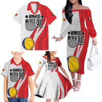 Custom Romania Tennis Winners Never Quit Family Matching Off The Shoulder Long Sleeve Dress and Hawaiian Shirt Sporty Style