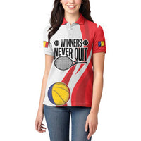 Custom Romania Tennis Winners Never Quit Women Polo Shirt Sporty Style