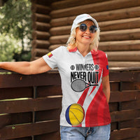 Custom Romania Tennis Winners Never Quit Women Polo Shirt Sporty Style
