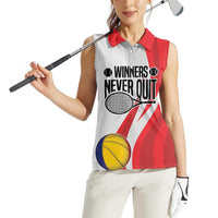 Custom Romania Tennis Winners Never Quit Women Sleeveless Polo Shirt Sporty Style