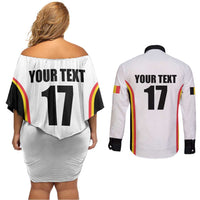 Custom Belgium Basketball Couples Matching Off Shoulder Short Dress and Long Sleeve Button Shirt Lion Mascot Sporty Style