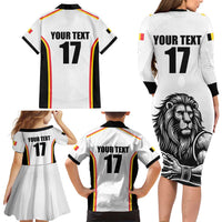 Custom Belgium Basketball Family Matching Long Sleeve Bodycon Dress and Hawaiian Shirt Lion Mascot Sporty Style