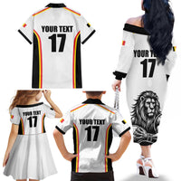 Custom Belgium Basketball Family Matching Off The Shoulder Long Sleeve Dress and Hawaiian Shirt Lion Mascot Sporty Style