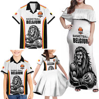 Custom Belgium Basketball Family Matching Off Shoulder Maxi Dress and Hawaiian Shirt Lion Mascot Sporty Style