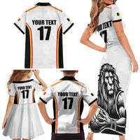 Custom Belgium Basketball Family Matching Short Sleeve Bodycon Dress and Hawaiian Shirt Lion Mascot Sporty Style