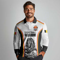 Custom Belgium Basketball Long Sleeve Polo Shirt Lion Mascot Sporty Style