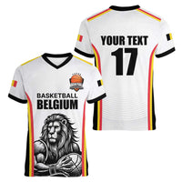 Custom Belgium Basketball Women V-Neck T-Shirt Lion Mascot Sporty Style