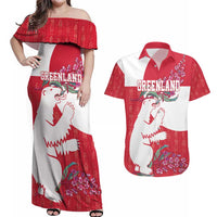 Greenland Flag Style Couples Matching Off Shoulder Maxi Dress and Hawaiian Shirt Polar Pear