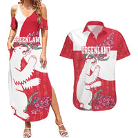 Greenland Flag Style Couples Matching Summer Maxi Dress and Hawaiian Shirt Polar Pear