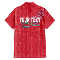 Greenland Flag Style Family Matching Off The Shoulder Long Sleeve Dress and Hawaiian Shirt Polar Pear