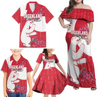 Greenland Flag Style Family Matching Off Shoulder Maxi Dress and Hawaiian Shirt Polar Pear