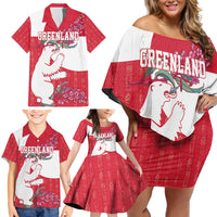 Greenland Flag Style Family Matching Off Shoulder Short Dress and Hawaiian Shirt Polar Pear