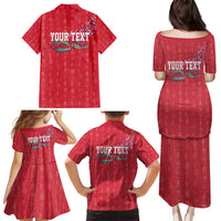Greenland Flag Style Family Matching Puletasi and Hawaiian Shirt Polar Pear