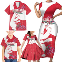 Greenland Flag Style Family Matching Short Sleeve Bodycon Dress and Hawaiian Shirt Polar Pear