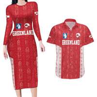 Custom Greenland Football 2024-25 Couples Matching Long Sleeve Bodycon Dress and Hawaiian Shirt Tupilaq Pattern