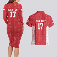 Custom Greenland Football 2024-25 Couples Matching Long Sleeve Bodycon Dress and Hawaiian Shirt Tupilaq Pattern