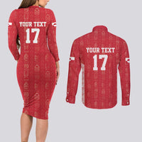 Custom Greenland Football 2024-25 Couples Matching Long Sleeve Bodycon Dress and Long Sleeve Button Shirt Tupilaq Pattern