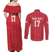 Custom Greenland Football 2024-25 Couples Matching Off Shoulder Maxi Dress and Long Sleeve Button Shirt Tupilaq Pattern