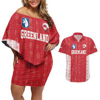 Custom Greenland Football 2024-25 Couples Matching Off Shoulder Short Dress and Hawaiian Shirt Tupilaq Pattern