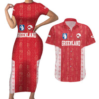 Custom Greenland Football 2024-25 Couples Matching Short Sleeve Bodycon Dress and Hawaiian Shirt Tupilaq Pattern