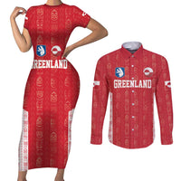 Custom Greenland Football 2024-25 Couples Matching Short Sleeve Bodycon Dress and Long Sleeve Button Shirt Tupilaq Pattern