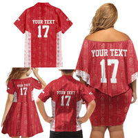 Custom Greenland Football 2024-25 Family Matching Off Shoulder Short Dress and Hawaiian Shirt Tupilaq Pattern