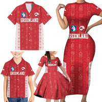 Custom Greenland Football 2024-25 Family Matching Short Sleeve Bodycon Dress and Hawaiian Shirt Tupilaq Pattern