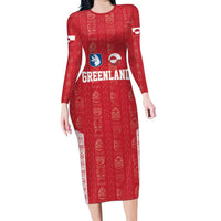 Custom Greenland Football 2024-25 Long Sleeve Bodycon Dress Tupilaq Pattern