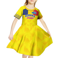 Custom Romania Rugby Go Champions Kid Short Sleeve Dress Romanian Traditional Patern