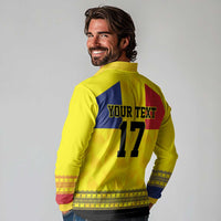 Custom Romania Rugby Go Champions Long Sleeve Polo Shirt Romanian Traditional Patern
