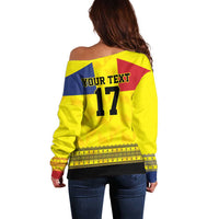 Custom Romania Rugby Go Champions Off Shoulder Sweater Romanian Traditional Patern