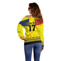 Custom Romania Rugby Go Champions Off Shoulder Sweater Romanian Traditional Patern